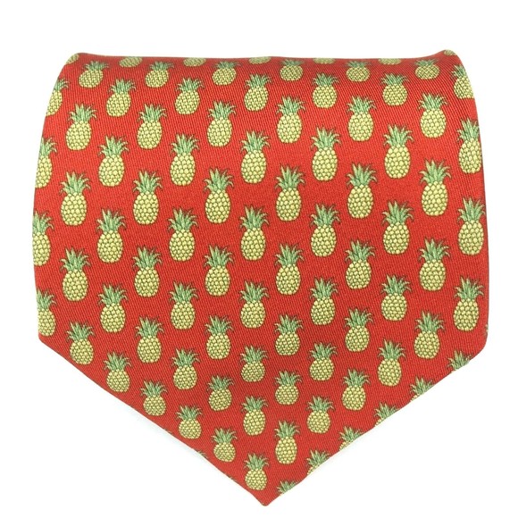 SOUTH BEACH TIES Red Yellow Green Pinneapple Fruit Men's Silk Necktie ITALY 58" - Picture 2 of 9